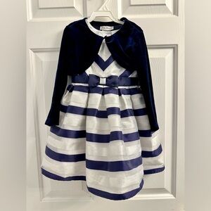 Jona Michelle Navy, White, Silver Party Holiday Dress with Cardigan, Size 3T